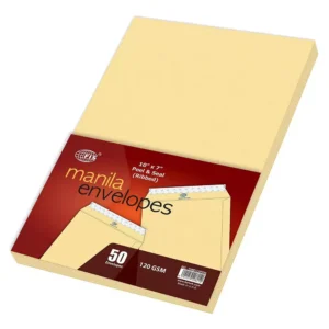FIS Manila Envelopes Peel & Seal, Ribbed, Pack of 50 Pcs. 10 x 7 Inch, 120 GSM