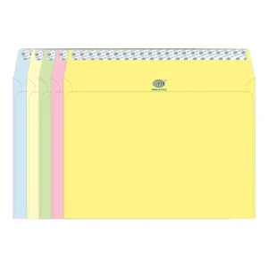 FIS Color Envelopes Peel & Seal, Pastel Colors, Pack of 50 Pcs. 5 Asst Color, C4 (229 x 324 mm), 80 GSM