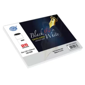 FIS Pack of 25 White Envelopes, 100 GSM, Glued, Size 164 X 234mm, Right Side Window,  Inner Print Black, Color White