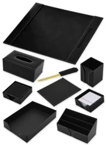 FIS Executive Desk sets, Bonded Leather, Black Set of 9 Pieces