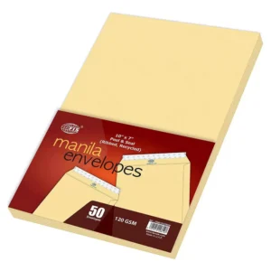 FIS Manila Envelopes Peel & Seal, Ribbed, Recycled, Pack of 50 Pcs. 10 x 7 Inch, 120 GSM