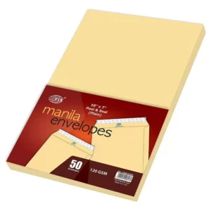 FIS Manila Envelopes Peel & Seal, Plain, Pack of 50 Pcs. 10 x 7 Inch, 120 GSM
