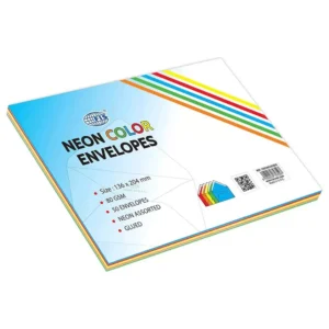 FIS Color Envelopes, Glued, Neon 5 Assorted Colors, Pack of 50 Pcs. 136 x 204 mm, 80 GSM