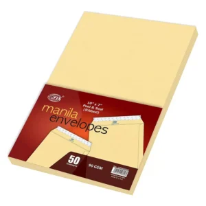 FIS Manila Envelopes Peel & Seal, Ribbed, Pack of 50 Pcs. 10 x 7 Inch, 90 GSM