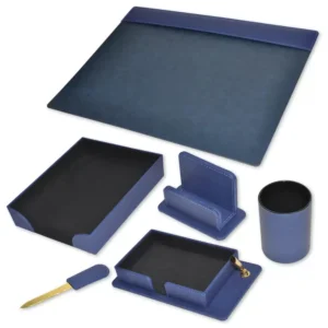 6-Piece FIS Executive Desk Set Italian PU, Blue