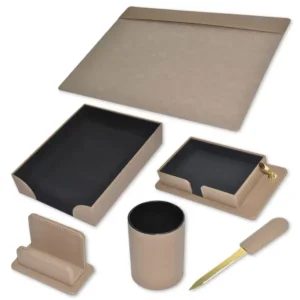 6-Piece FIS Executive Desk Set Italian PU, Light Brown