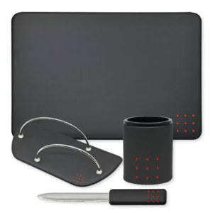 4 Pieces Desk Sets (Desk Blotter, Envelope Holder, Pen Holder, Letter Opener) Colour Black