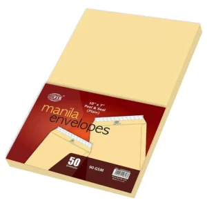 FIS Manila Envelopes Peel & Seal, Plain, Pack of 50 Pcs. 10 x 7 Inch, 90 GSM