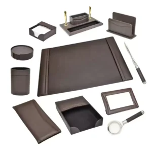 11 Pieces FIS Executive Desk Set Italian PU, Dark Brown – Office Desk Organizer