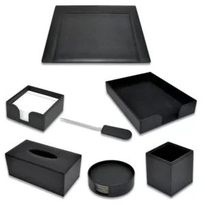 7 Pieces Executive Desk Set Italian PU Black Color