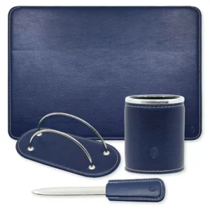4 Pieces Desk Sets (Desk Blotter, Pen Holder, Letter Opener, Envelope Holder) Colour Texas Blue