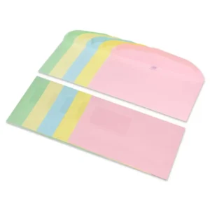 FIS Pack of 50 Pastel Color Envelopes, 80 GSM, Size 114 X 232mm, Glued, Round Window, Color Assorted 5 Pastel Colors