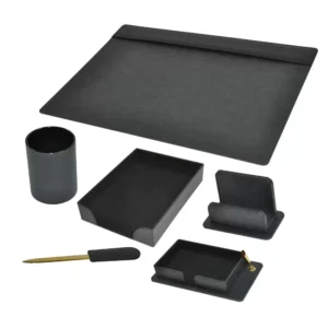FIS 6 Pieces Executive Desk Set Italian PU, Black Color