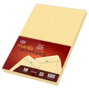 FIS Manila Envelopes, Glued Ribbed, Pack of 50 Pcs. 9 x 6 inch, 90 GSM