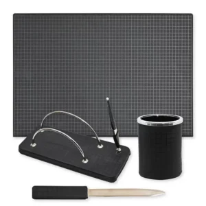 4 Pieces Desk Sets (Desk Blotter, Envelope Holder with Pen, Letter Opener, Pen Holder) Colour Black