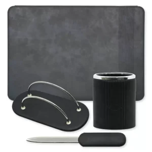 4 Pieces Desk Sets (Desk Blotter, Envelope Holder, Pen Holder, Letter Opener) Colour Team Black