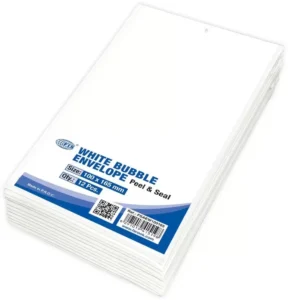 FIS White Bubble Envelopes, Peel and Seal, Pack 12 Pieces, 100X165 mm Size