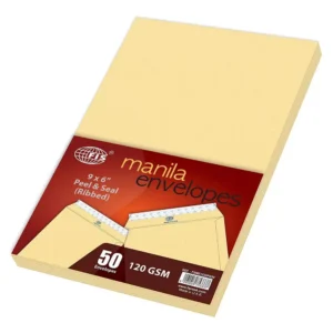 FIS Manila Envelopes, Peel & Seal Plain, Pack of 50 Pcs. 9 x 6 inch, 120 GSM