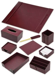 FIS Executive Desk sets, Bonded Leather, Maroon Set of 9 Pieces