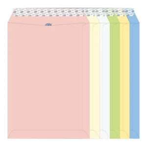 FIS Laid Paper Envelopes Peel & Seal, Pack of 60 Pcs. 6 Assorted Colors Color, C4 (324 x 229 mm), 100 GSM