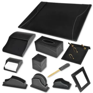 11-Piece FIS Executive Desk Set Italian PU, Black
