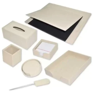 7-Piece FIS Executive Desk Set Italian PU, Cream