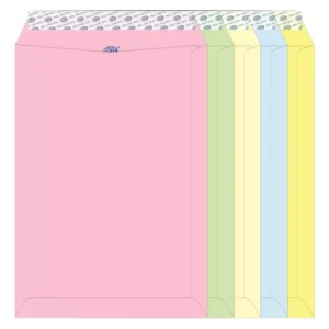 FIS Color Envelopes Peel & Seal, Neon Colors, Pack of 50 Pcs. 5 Asst Color, C4 (324 x 229 mm), 80 GSM