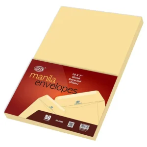 FIS Manila Envelopes Glued, Recycled, Pack of 50 Pcs. 10 x 7 Inch, 90 GSM