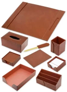 FIS Executive Desk sets, Bonded Leather, Brown Set of 9 Pieces