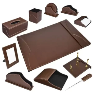 11-Piece FIS Executive Desk Set Italian PU, Dark Brown