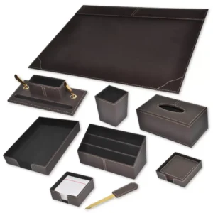 9-Piece FIS Executive Desk Set Italian PU, Dark Brown