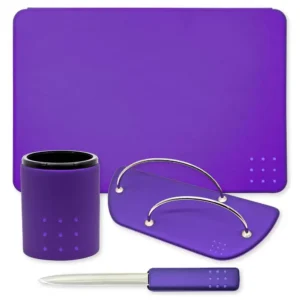 4 Pieces Desk Sets (Desk Blotter, Envelope Holder, Pen Holder, Letter Opener) Colour Blue