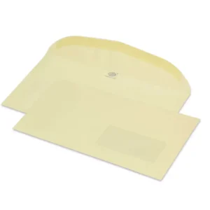 FIS Pack of 50 Pastel Color Envelopes, 80 GSM, Size 114 X 232mm, Glued,  Right Side Window, Color Cream