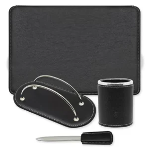 4 Pieces Desk Set (Desk Blotter, Pen Holder, Letter Opener, Envelope Holder) Colour Texas Black