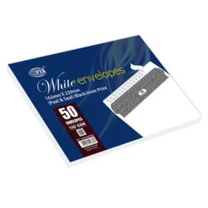 FIS White Envelope Peel & Seal, Black Inner Print, Pack of 50 Pcs. C5 (162 X 229 mm), 100 GSM