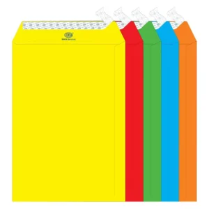 FIS Color Envelopes Peel & Seal, Neon Colors, Pack of 50 Pcs. 5 Assorted Colors Color, 10 x 7 Inch, 80 GSM