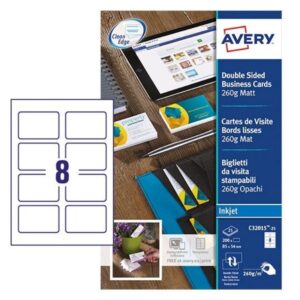 PREMIUM BUSINESS CARDS C32028-25, 85 X 54 MM, GLOSSY, 240GSM, 8 CARDS PER SHEET, 25 SHEETS PER PACK