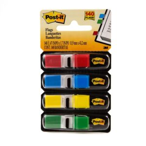 3M POST-IT® FLAGS 683-4, .47″ X 1.71″ RED, CANARY YELLOW, BLUE, GREEN