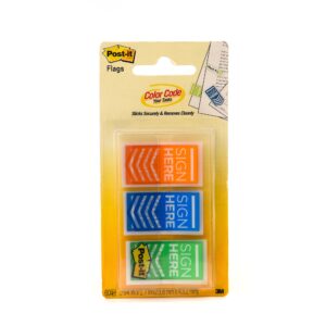 POST-IT FLAGS “SIGN HERE” 682-SH-OBL IN OTG DISPENSER. 1 X 1.7 IN (25.4 MM X 43.2 MM), 20 FLAGS/COLOR, 3 COLORS/PACK