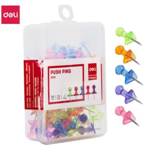 Deli Transparent Color Push Pin (1×100)