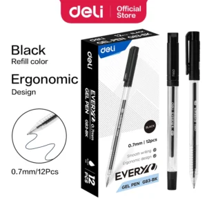 Deli Gel Pen Bullet Tip 0.7mm Black (1×12)
