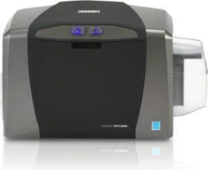 Fargo DTC1250e Single Sided ID Card Printer, 300 dpi (11.8 dots/mm) Resolution, Up to 16.7m Color Display, Up to 6 Sec/Card Printing Speed, Up to 30 Cards Hopper Capacity, Gray | DTC1250e-Single-Sided