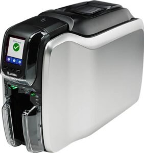 Zebra ZC300 Dual Side ID Card Printer, UK/EU Cords, 300 dpi Print Speed, USB 2.0 & Ethernet 10/100 Connectivity, Color LCD, Ribbon, 1500 Images, Silver | ZC32-000C000EM00