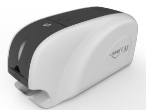 SMART 31S Single Sided ID Card Printer, Fast printing – 23 seconds per card, Compact design, Bundle (100 cards, 1 Color ribbon 250 prints, and Smart Designer Software) | 651075 / 651459