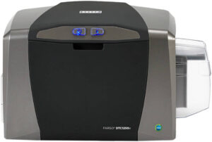 Hid Fargo DTC1250e Dual Sided ID Card Printer, Asure ID – Solo (Digital Delivery), DTC1250e, 300dpi, 100-240VAC, YMCKO Cartridge with Cleaning Roller, 100 Plain Cards Included, Grey