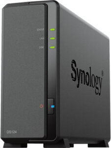 Synology DiskStation DS124 NAS Enclosure, 1.7 GHz Realtek RTD1619B Quad-Core, 1GB RAM, 60mm Cooling Fan, Hardware Encryption Engine, RAID Basic, Black | DS124