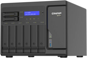 QNAP TS-h886 NAS Enclosure, Intel Xeon D-1602 2-Core, 8GB UDIMM RAM, 6 x 3.5, 3.5″ & 2.5″ SATA HDD & 2.5″ SATA SSD Drive Bays, 2x PCIe Gen3 x8 Slot, Black | TS-h886-D1602-8G
