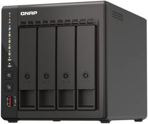 Qnap TS-453E NAS Enclosure, Intel Celeron J6412, 8GB RAM, 4GB Flash Memory, 4 x 3.5-inch SATA 6Gb/s Drive Bay, Intel UHD Graphics, Hot-swappable, Black | TS-453E-8G